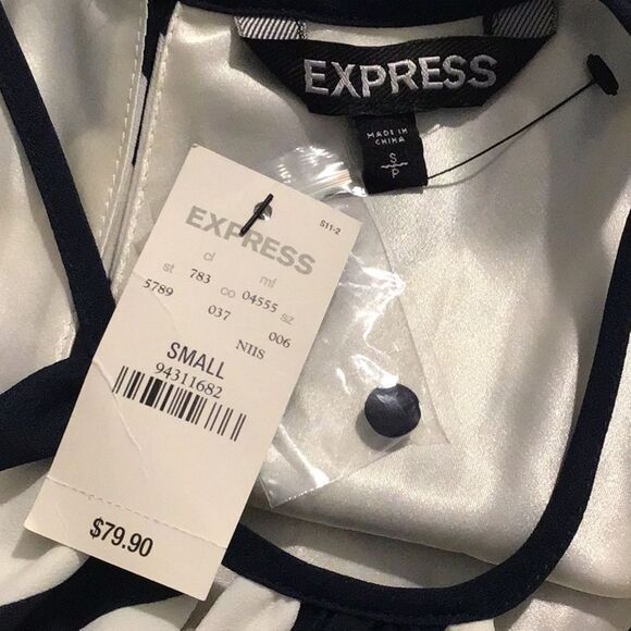 Express Navy Blue Cream Diagonal Stripe Sashed Nautical Coastal Halter Dress NEW - Picture 13 of 16